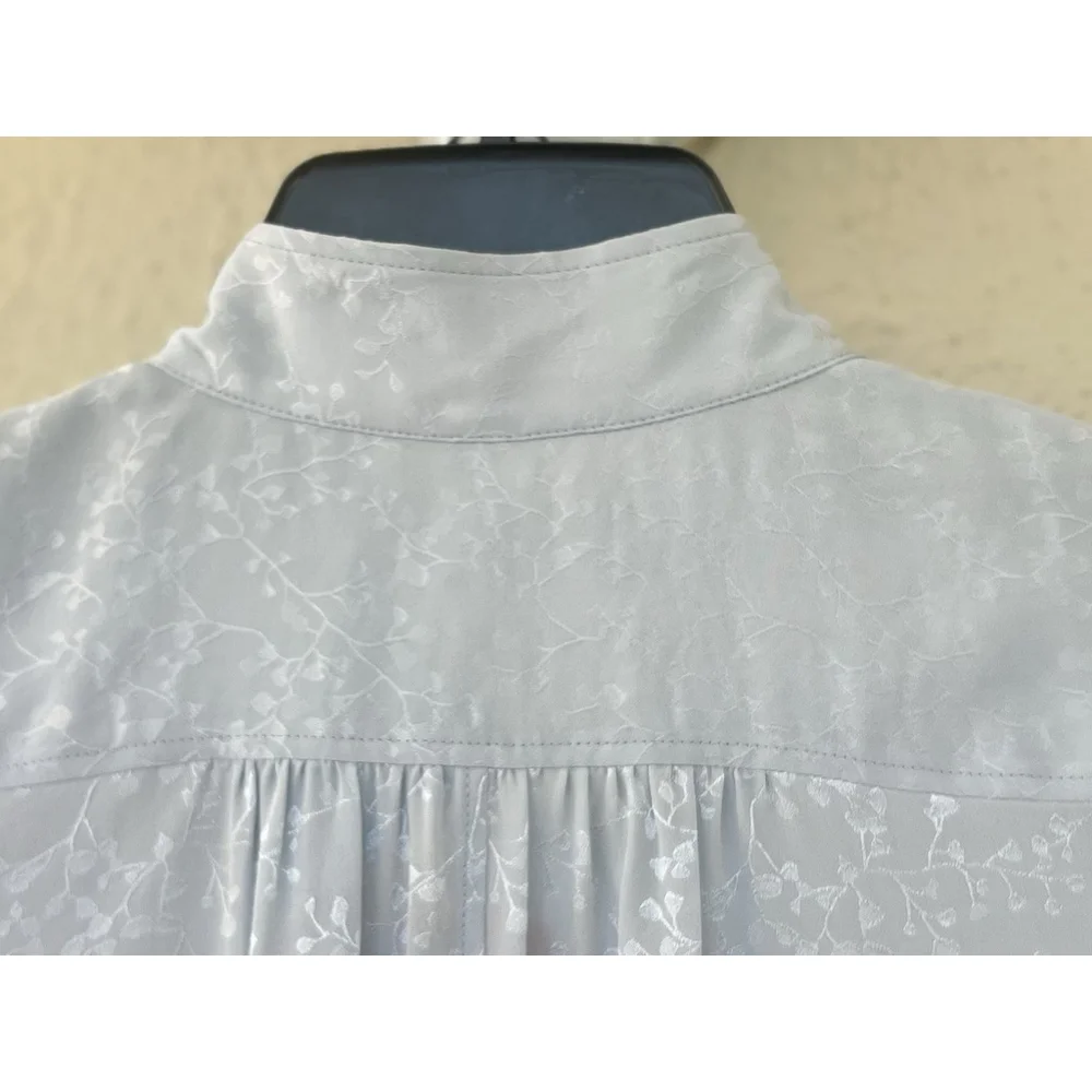 NWT Frame Gillian Denim Blue Silk Puff Sleeve Blouse Size Small Petite Pastel - Picture 5 of 7
